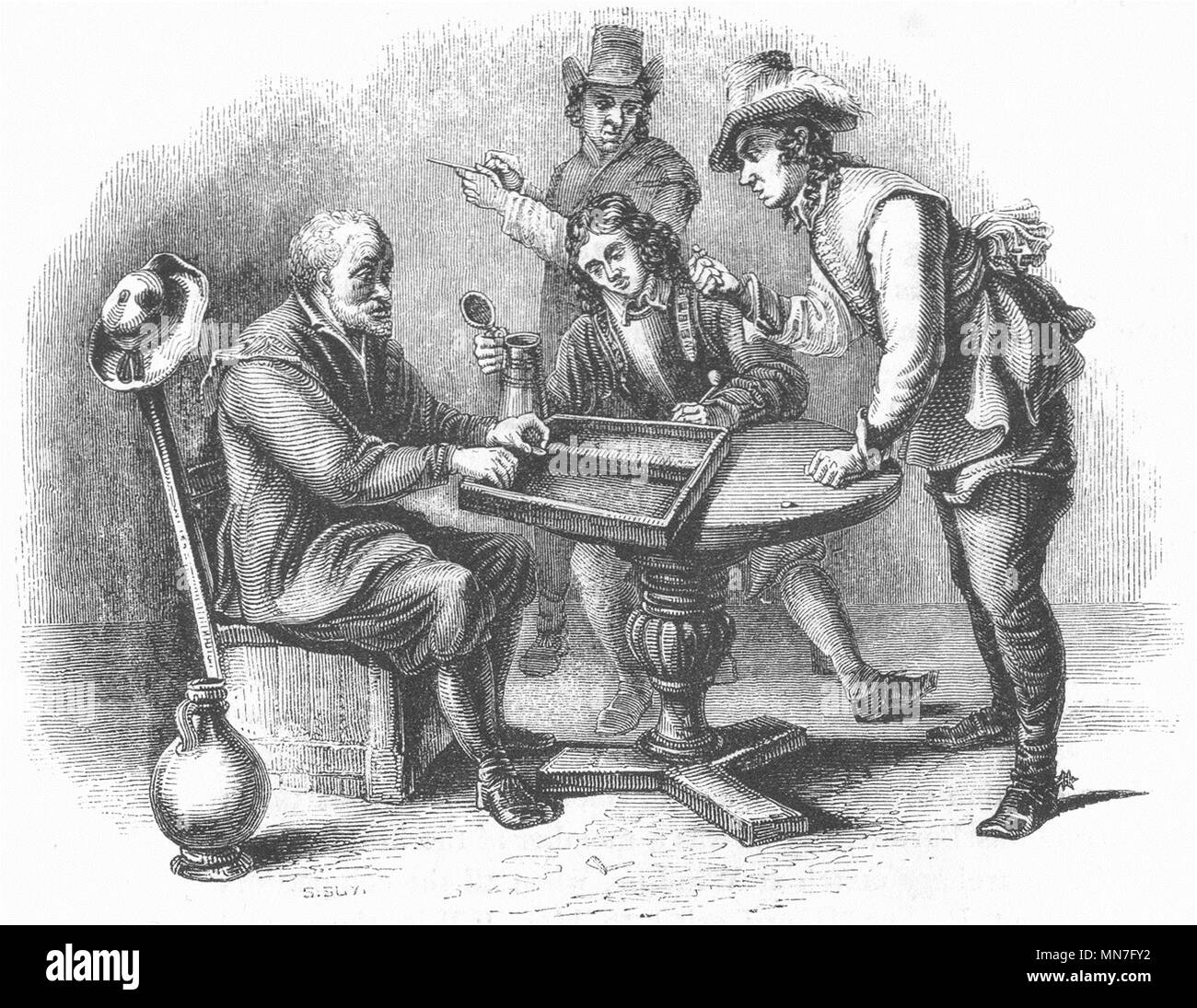 GAMES. Tric trac(Teniers) 1845 old antique vintage print picture Stock Photo