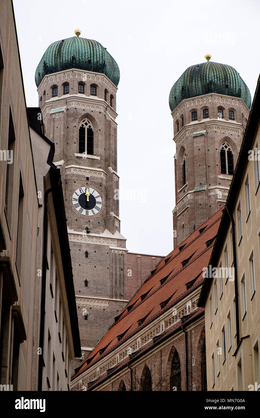 The twin towers of the Frauenkirche rise Stock Photo