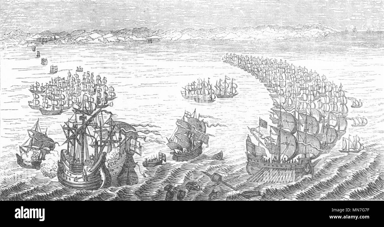 SHIPS. Spanish Armada attacked, English fleet 1845 old antique print picture Stock Photo