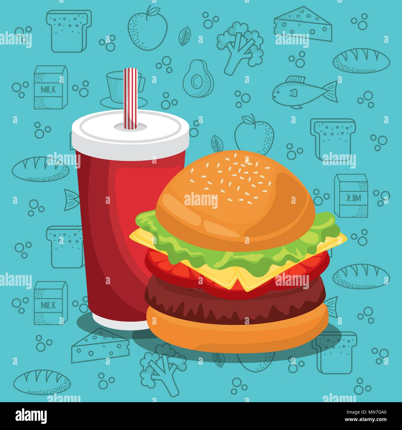 hamburger and soda fast food Stock Vector Image & Art - Alamy
