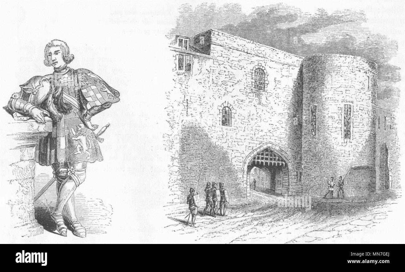 LONDON. John Howard, 1st Duke Norfolk; Bloody Tower 1845 old antique print Stock Photo