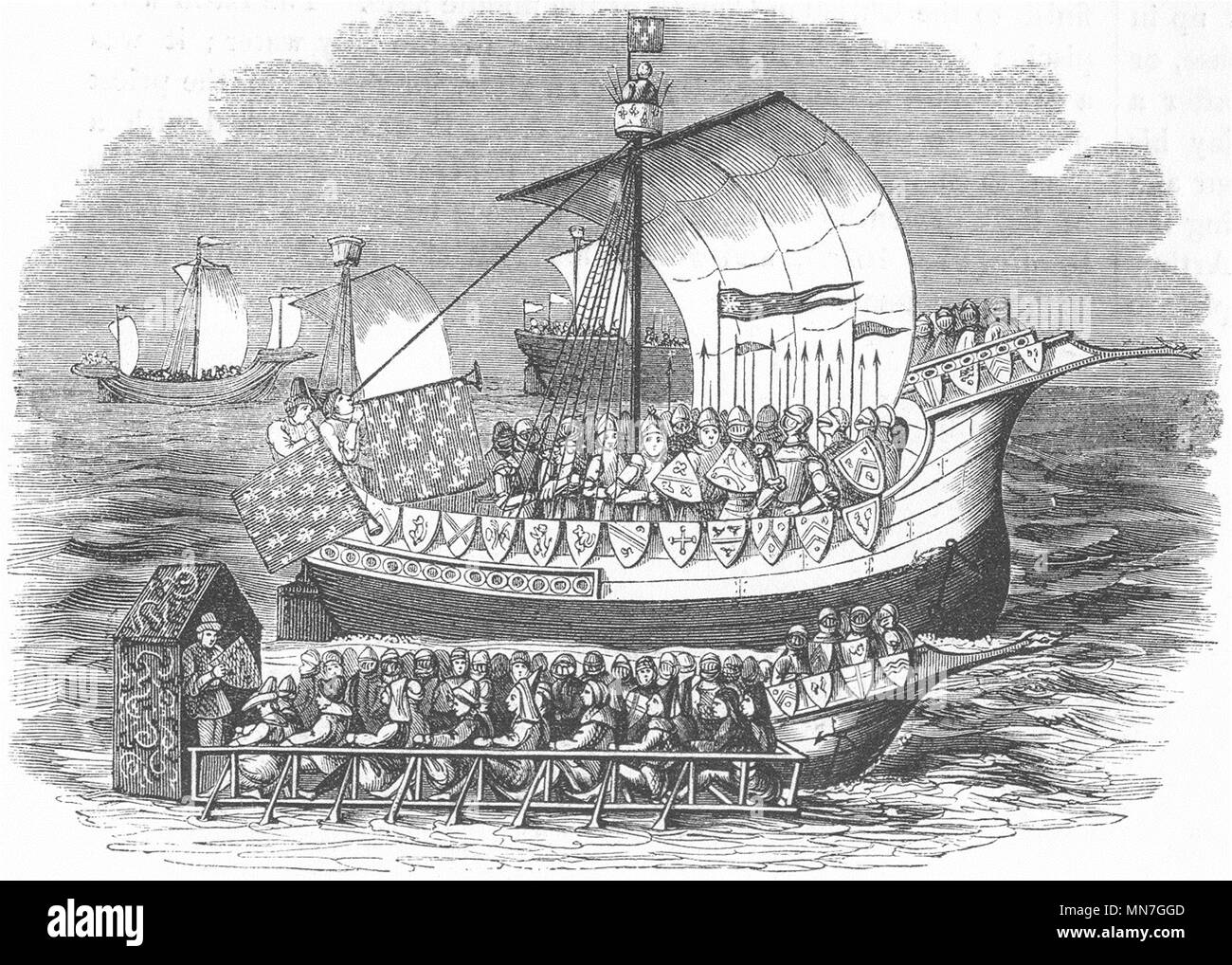 SHIPS. English of war 15th Century  1845 old antique vintage print picture Stock Photo