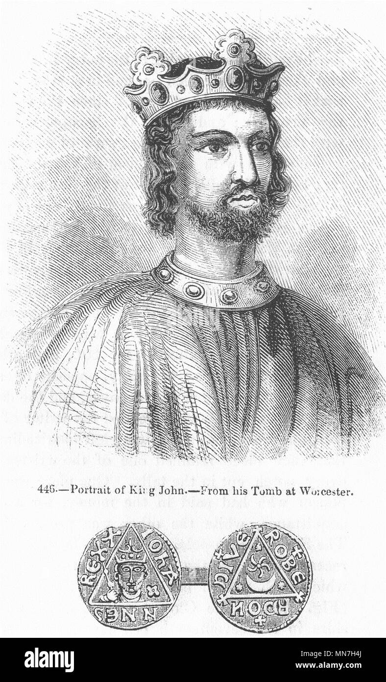WORCS. King John; Irish Silver Penny of- 1845 old antique print picture Stock Photo