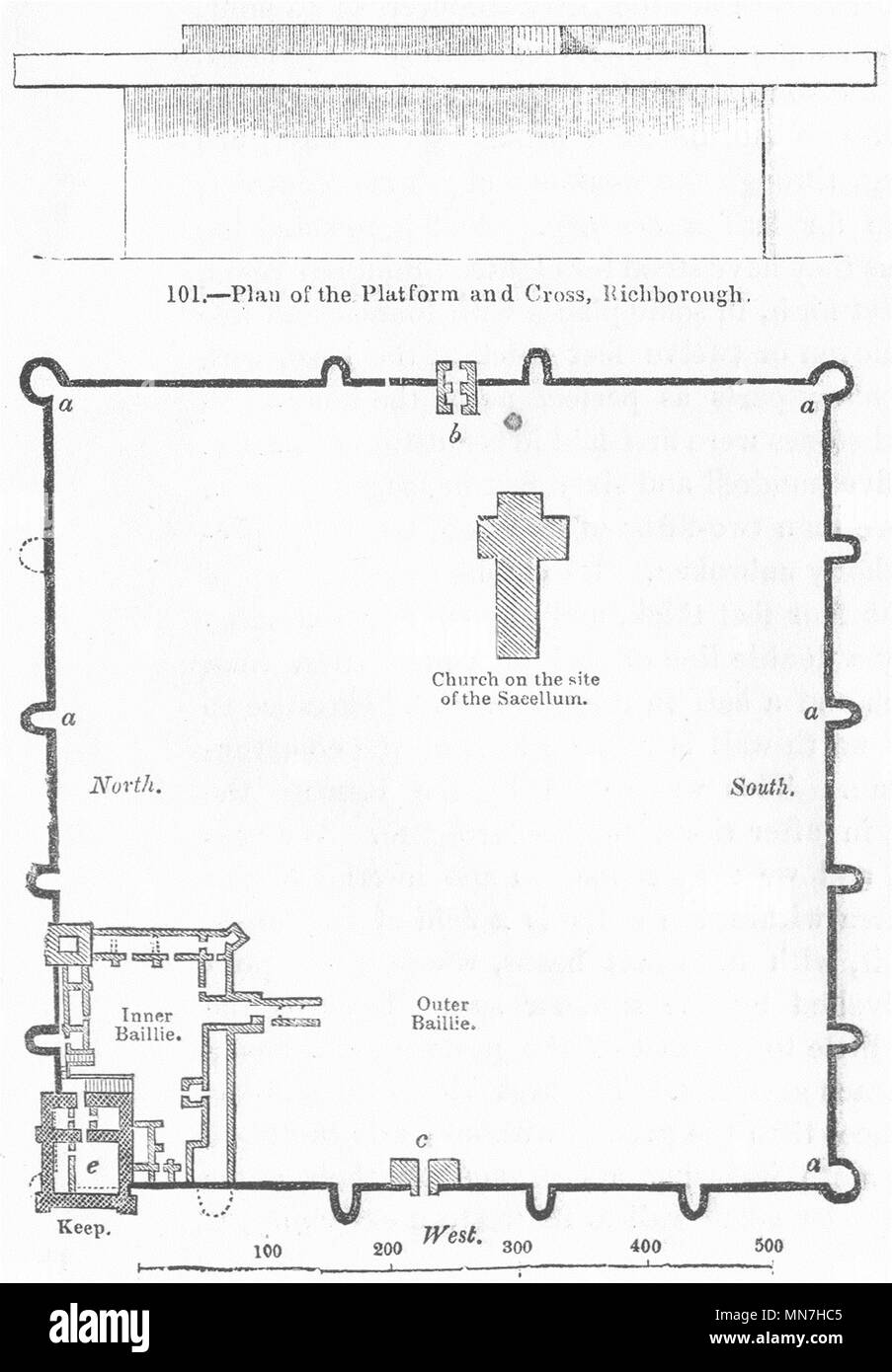 PORCHESTER CASTLE. Plan; platform, cross, Richborough 1845 old antique print Stock Photo