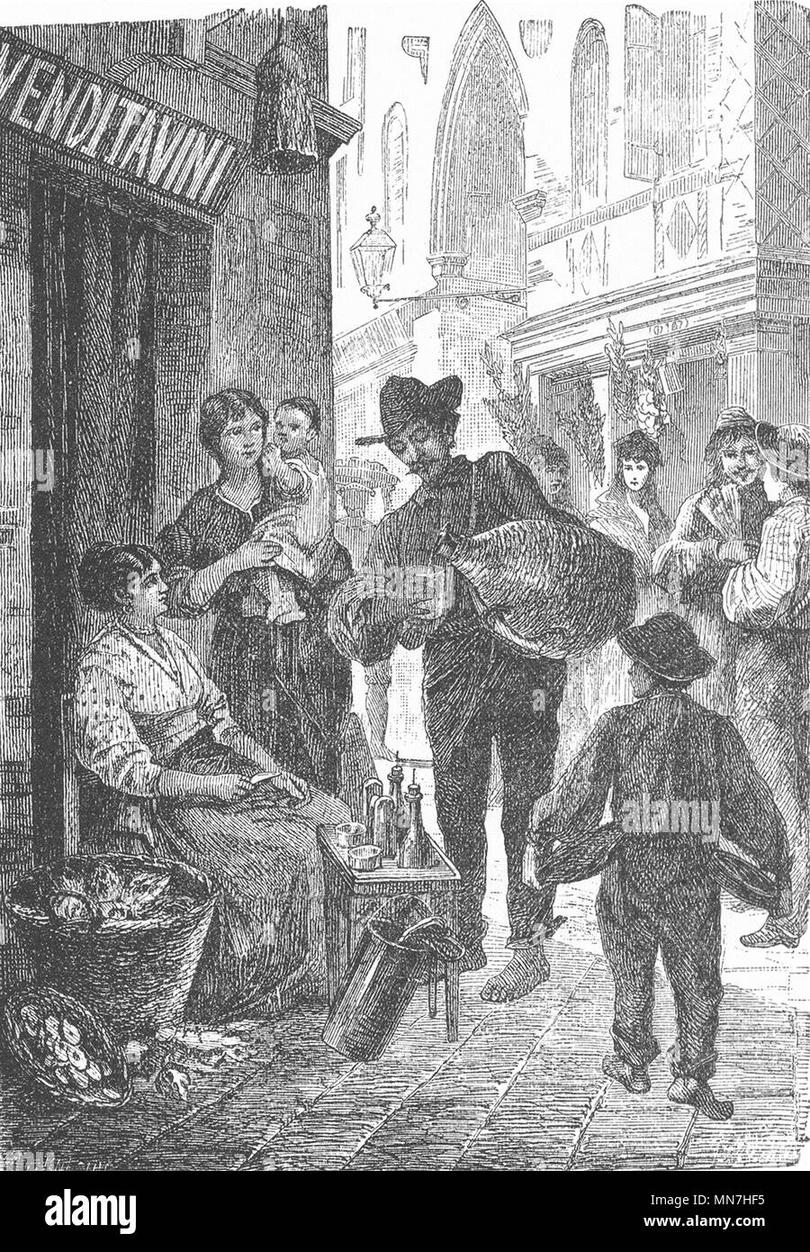 VENICE. Venetian wine shop 1880 old antique vintage print picture Stock Photo