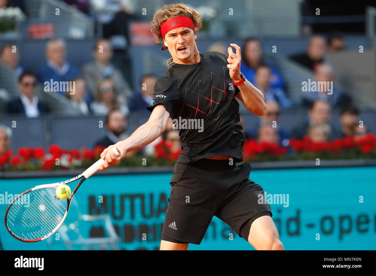 Madrid, Spain, May 13, 2018. 13th May, 2018. Alexander Zverev (GER) Tennis  : Alexander Zverev of Germany during singles final round match against  Dominic Thiem of Austria on the ATP World Tour