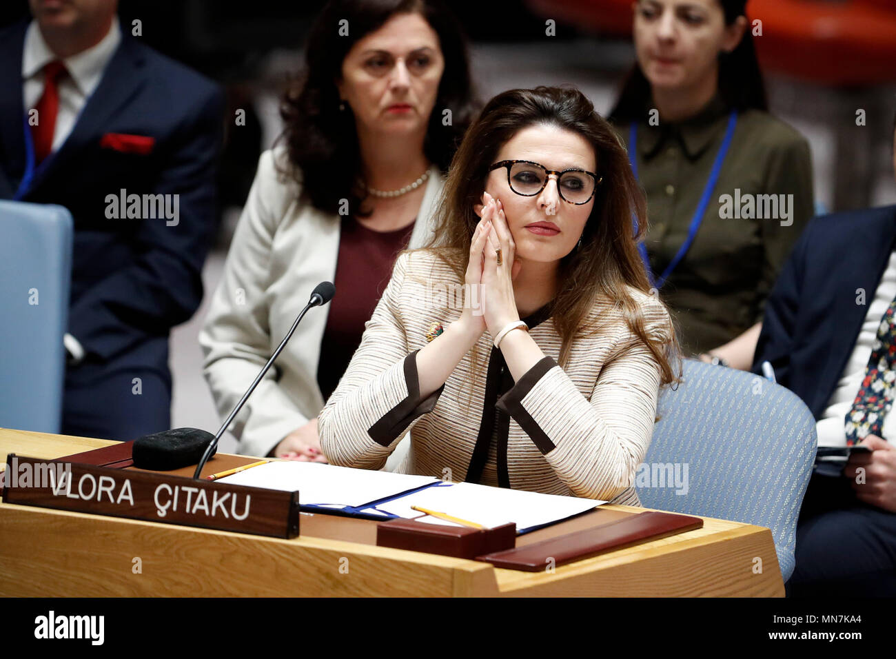 United Nations, UN headquarters in New York. 14th May, 2018. Vlora