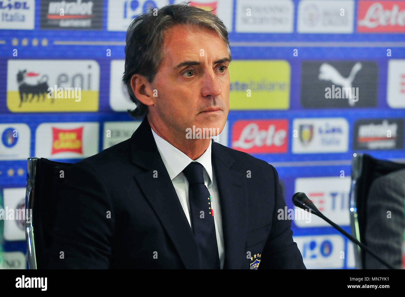 Florence, Italy. 15th May, 2018. Roberto Mancini is introduced as the ...