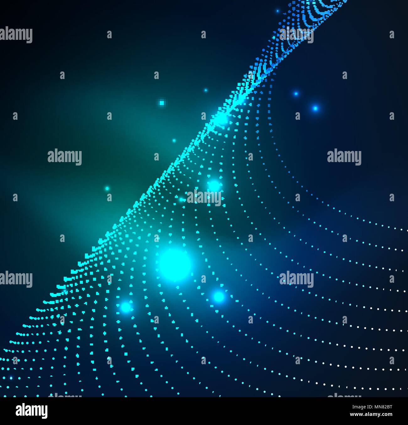 3D illuminated wave of glowing particles. 3D illuminated wave of ...