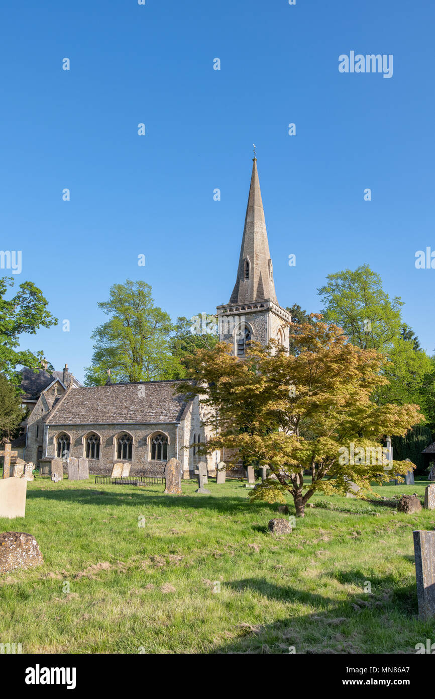 St Mary church in spring, Lower Slaughter, Cotswolds, Gloucestershire ...