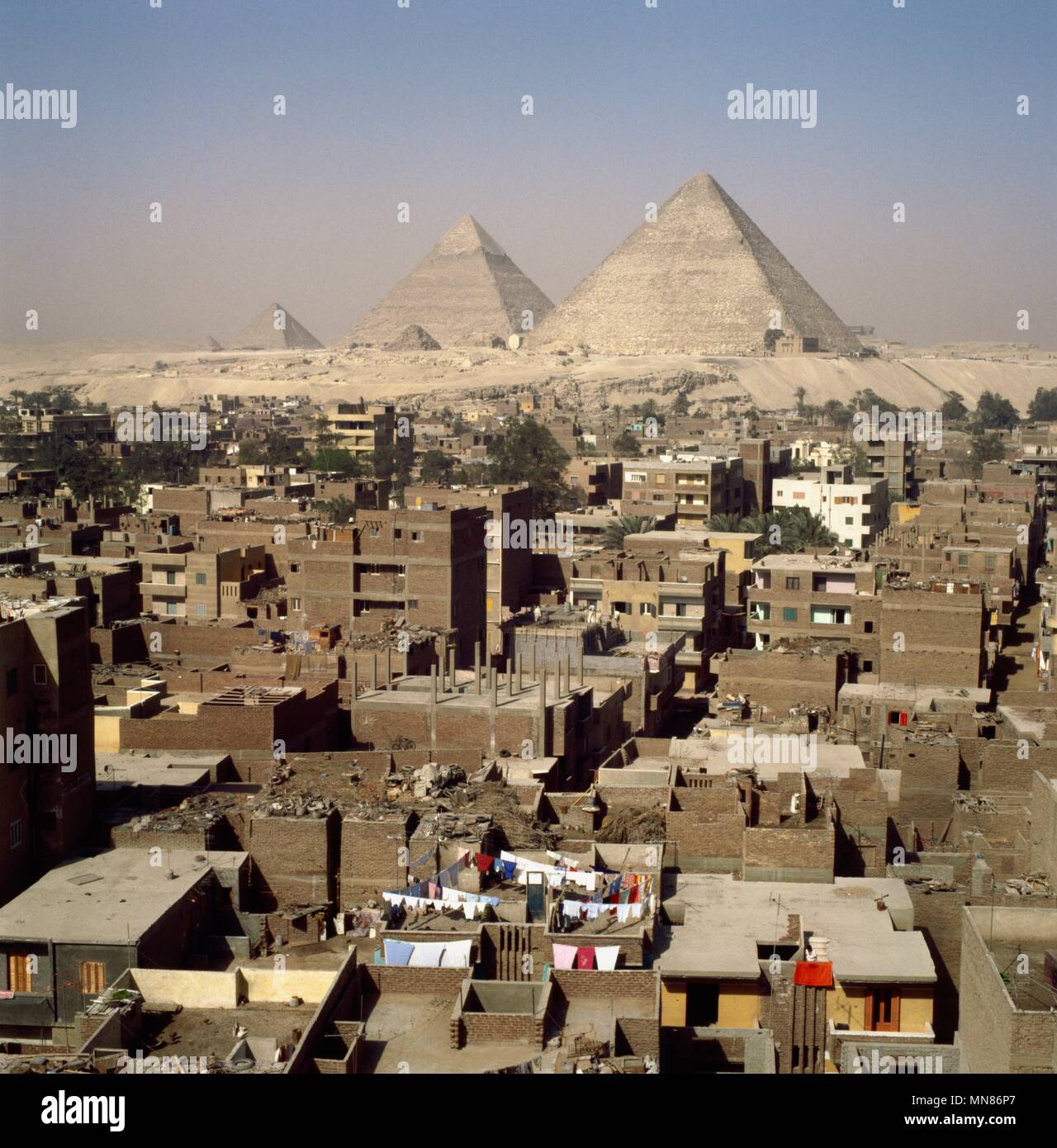The Giza Pyramids Complex and the urban sprawl of Cairo, one of the Seven Wonders of the Ancient