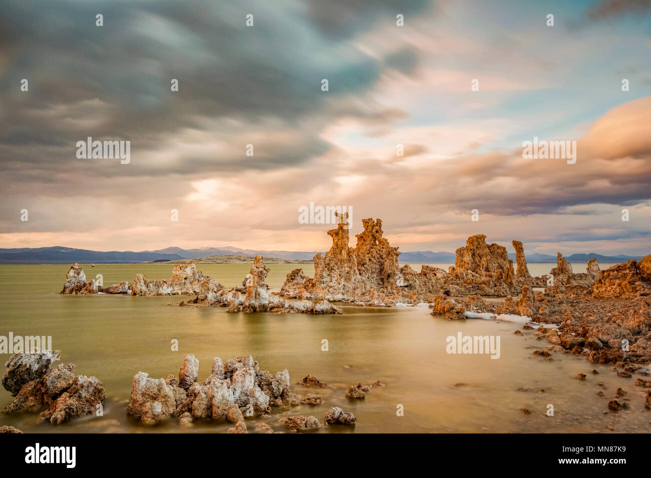 Tufa Towers which were formed under water, now revealed at Mono Lake, California, USA. Stock Photo