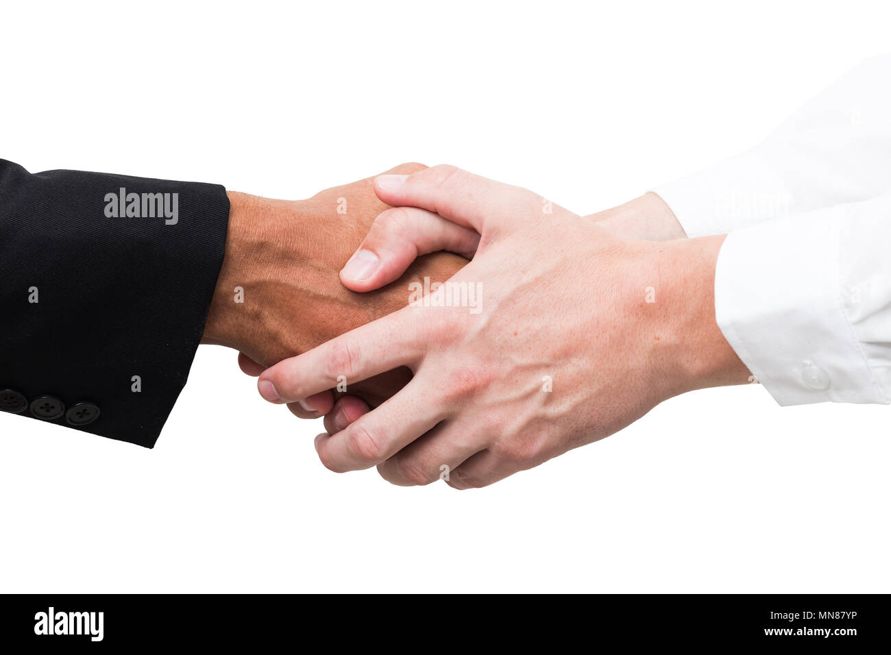 Closeup of a business handshake, isolated on white background Stock Photo