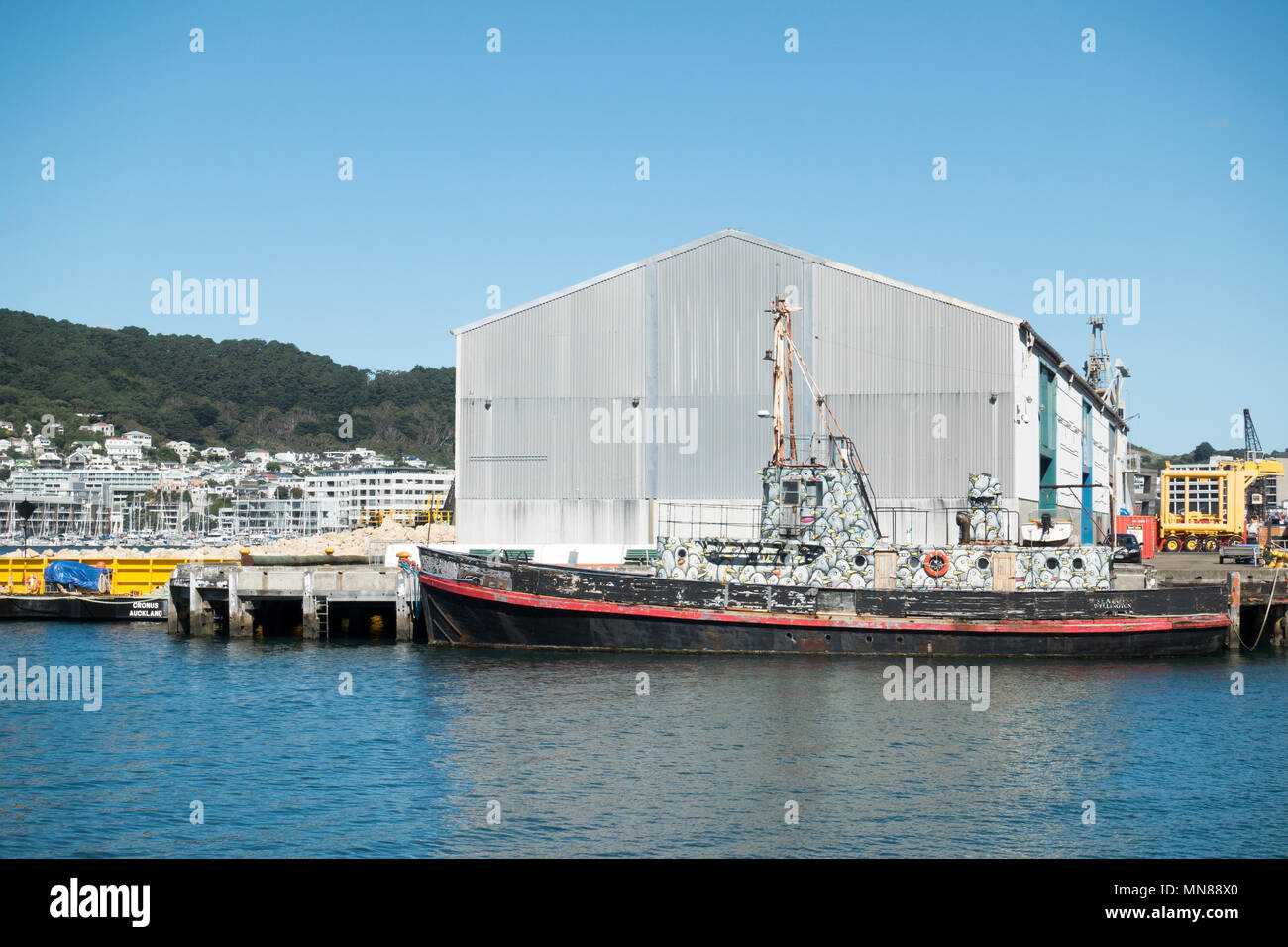 Old squid fishing vessel 'Sea Lion' at Queen's Wharf, Wellington Stock Photo