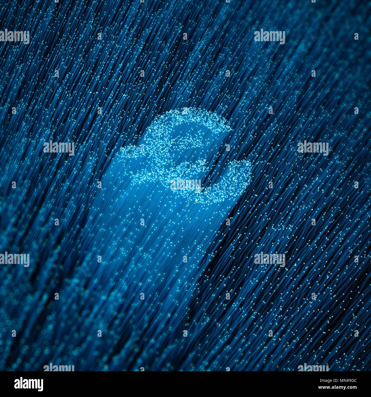 Fiber-optic euro concept / 3D illustration of glowing optical fibres forming European Union euro currency symbol Stock Photo