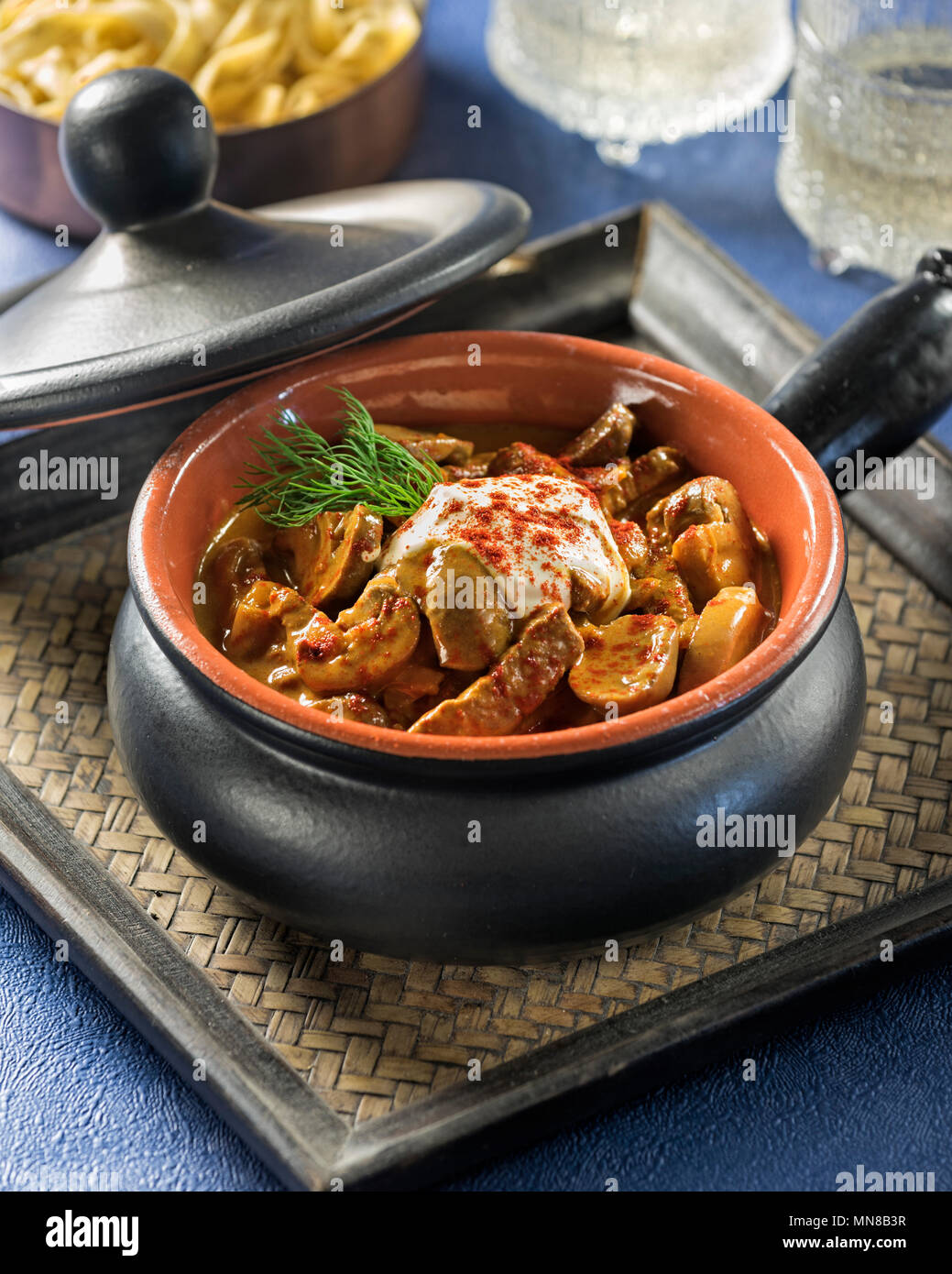 Beef Stroganoff. Russian origin dish of beef in sour cream sauce Stock