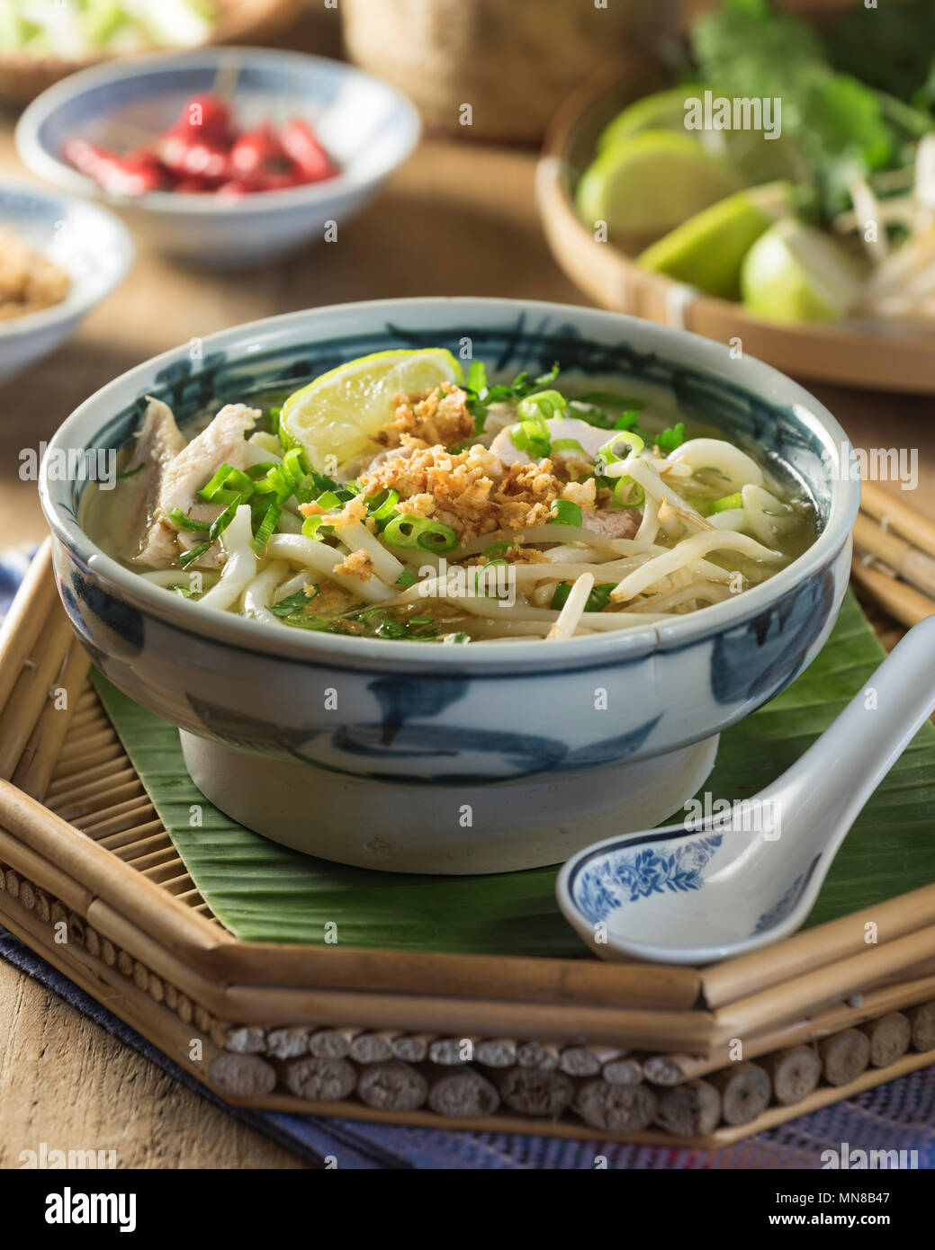 Khao piak sen. Lao chicken noodle soup. Laos Food Stock Photo