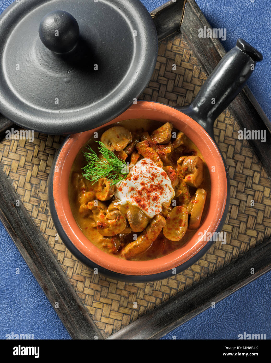 Beef Stroganoff. Russian origin dish of beef in sour cream sauce Stock