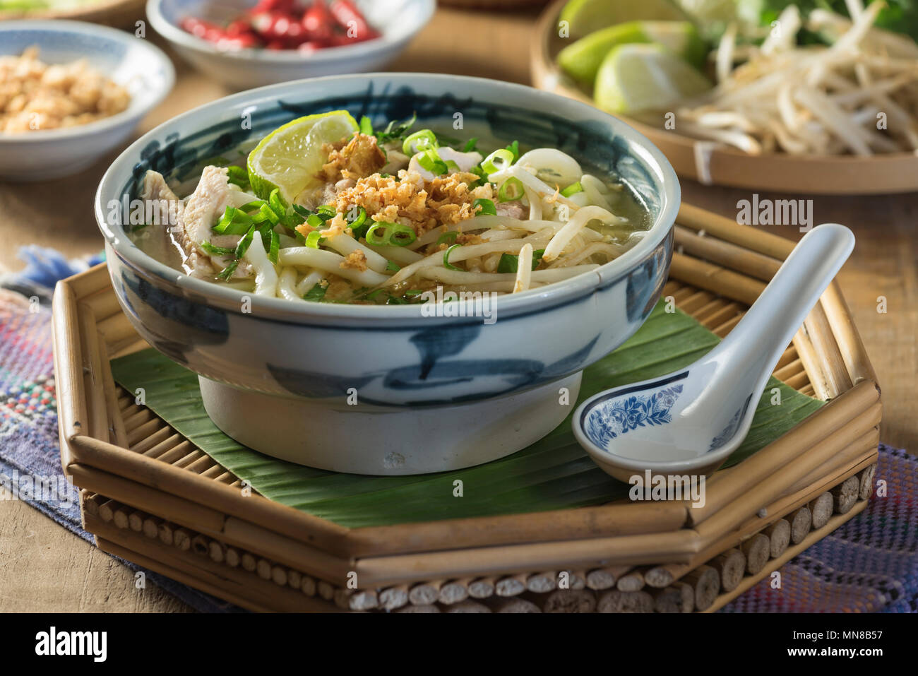 Khao piak sen. Lao chicken noodle soup. Laos Food Stock Photo