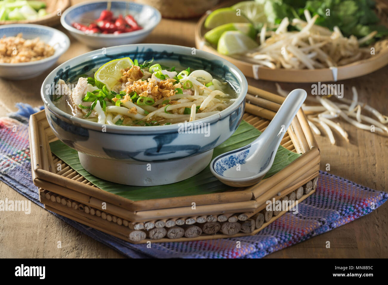 Khao piak sen. Lao chicken noodle soup. Laos Food Stock Photo