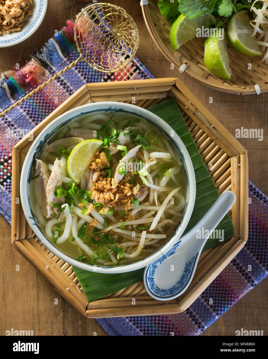 Khao piak sen. Lao chicken noodle soup. Laos Food Stock Photo