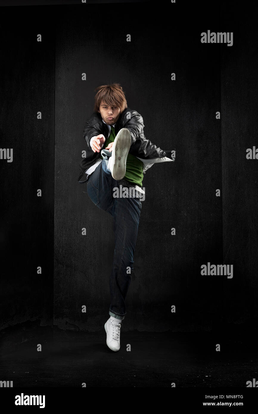 Training of a young, talented breakdancer Stock Photo