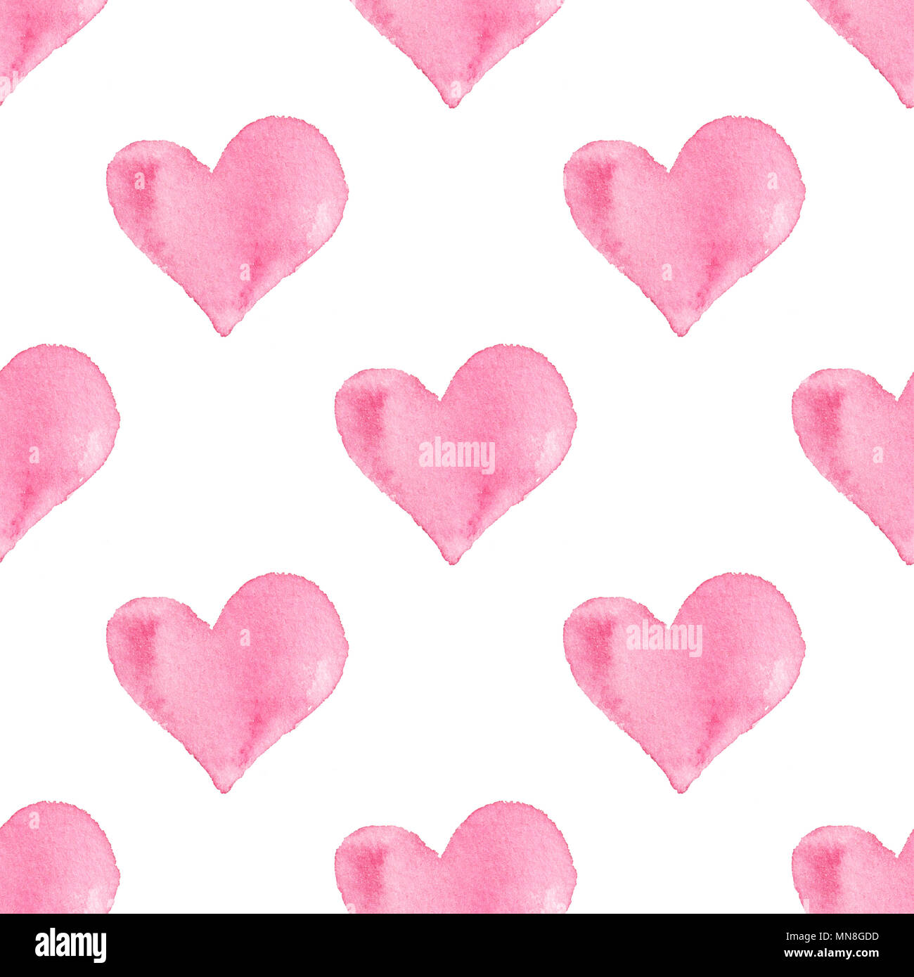 Hand drawn Valentine watercolor seamless pattern with pink hearts Stock ...