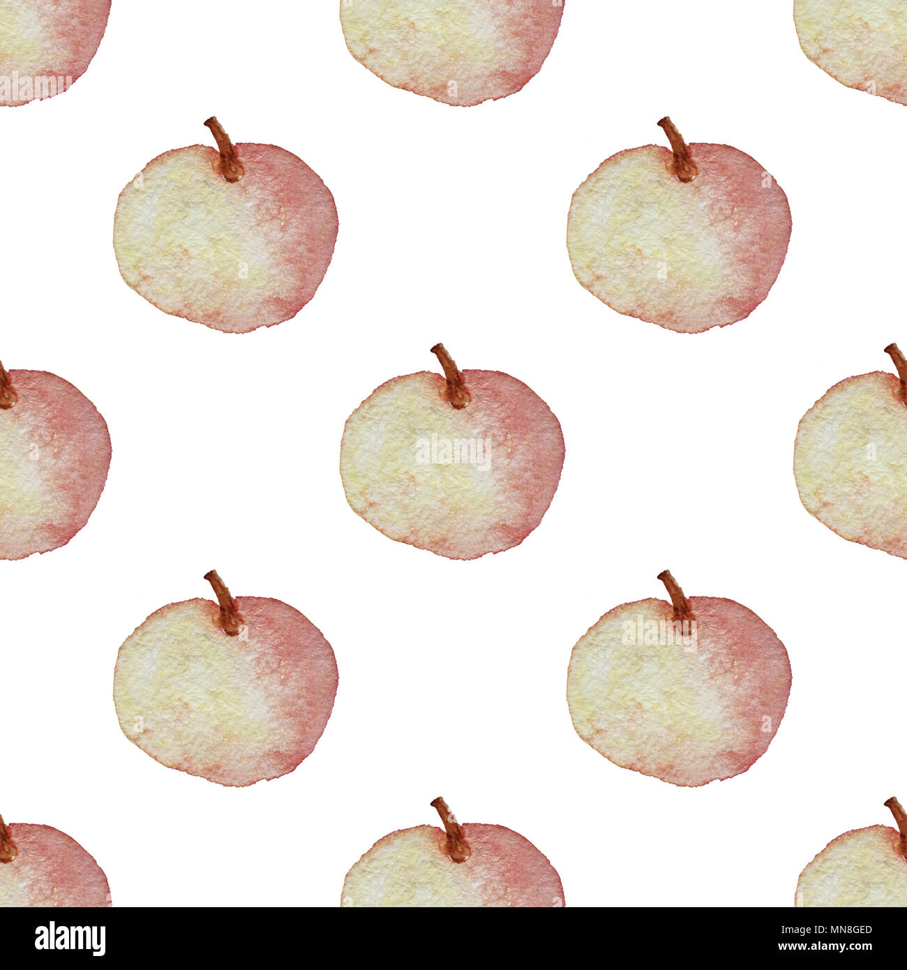 Watercolor seamless pattern with ripe apples on a white background ...