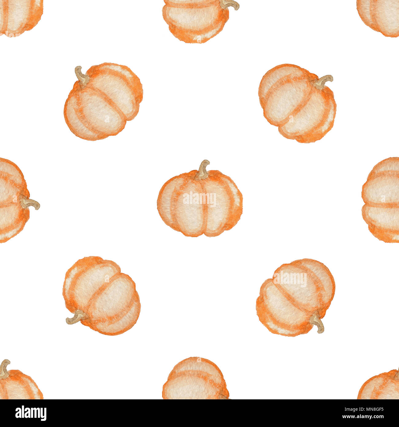 Watercolor seamless pattern with orange ripe pumpkin on a white ...