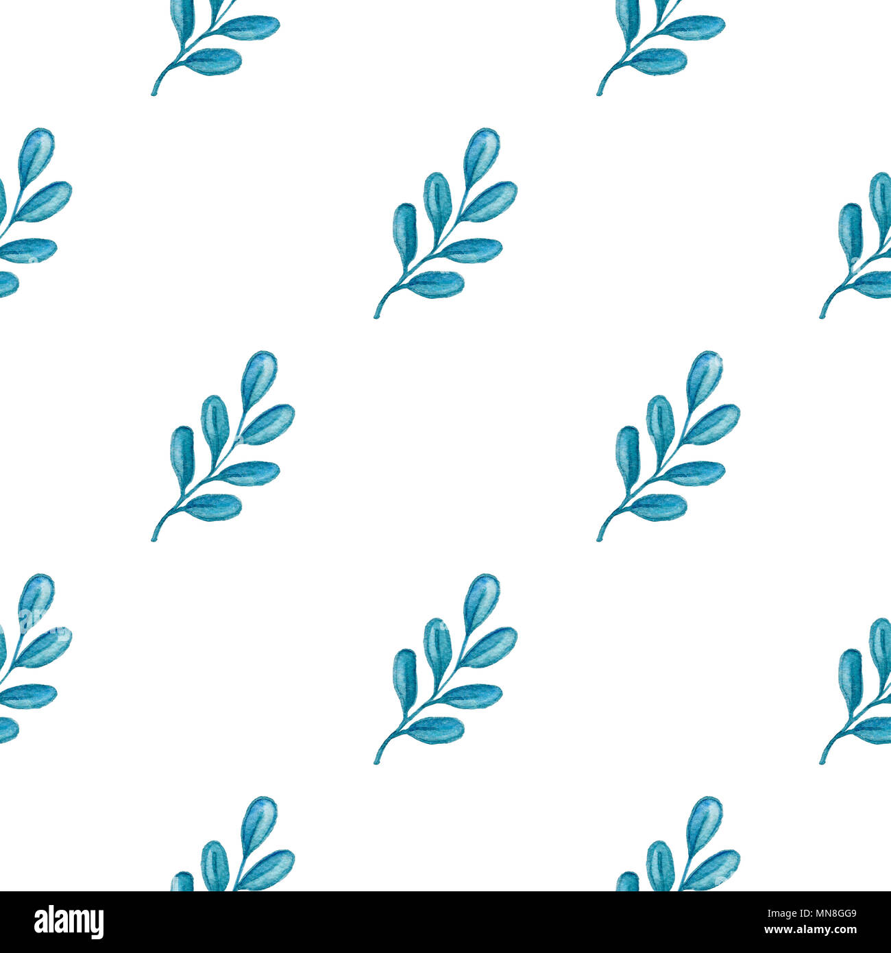 Hand drawn watercolor floral seamless pattern with blue branch on a ...