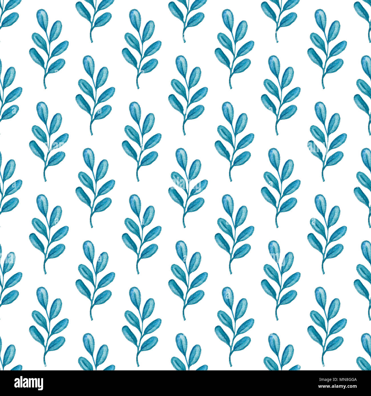 Hand drawn watercolor floral seamless pattern with blue branch on a ...