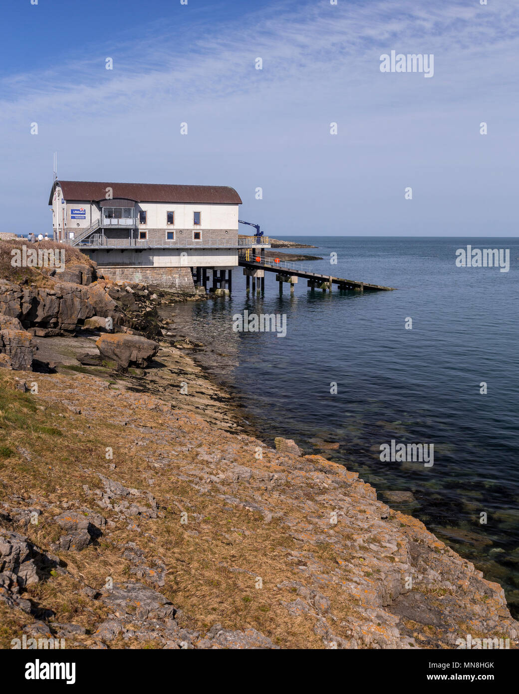 RNLI lifeboat station at Moelfre on the coast of Anglesey, North Wales Stock Photo