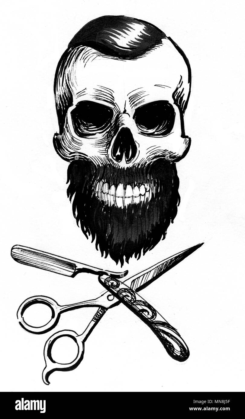 Skull razor and scissors Royalty Free Vector Image