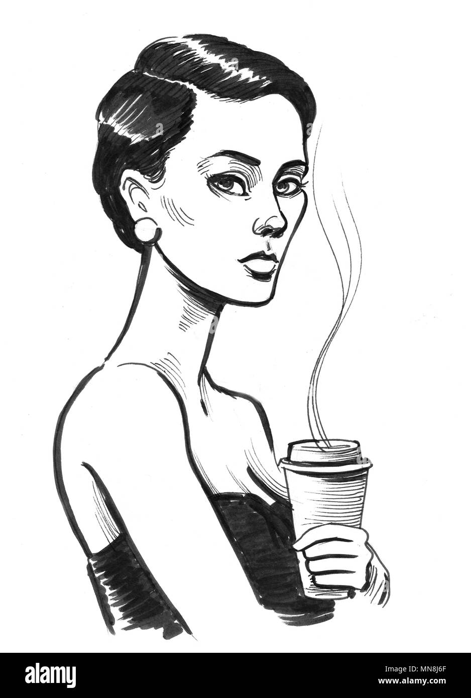 Girl drinking coffee Black and White Stock Photos & Images - Alamy