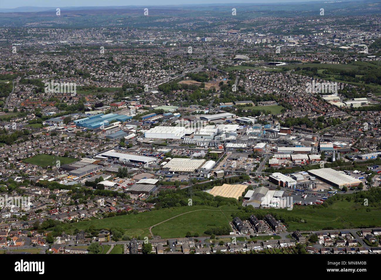 aerial view of the Low Moor area of Bradford, West Yorkshire, UK Stock Photo