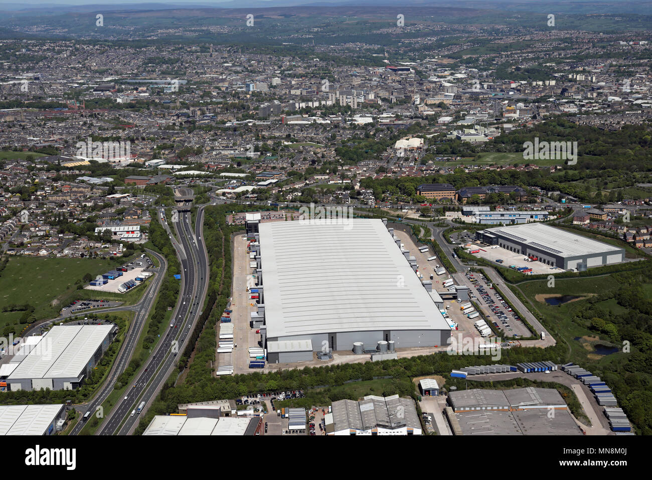 aerial view of M&S Distribution Centre, Bradford, West Yorkshire Stock Photo