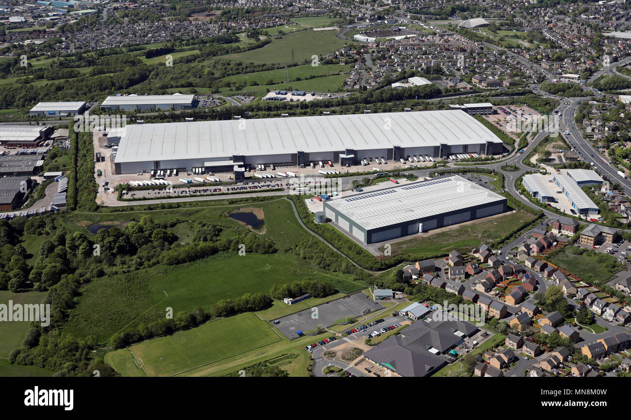 aerial view of M&S Distribution Centre, Bradford, West Yorkshire Stock Photo