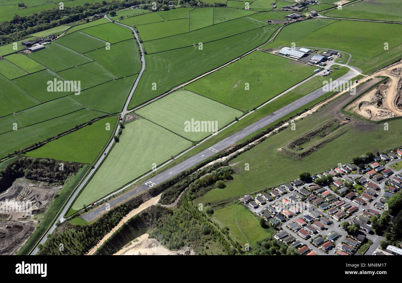 aerial view of Crosland Moor airfield near Huddersfield, West Yorkshire Stock Photo