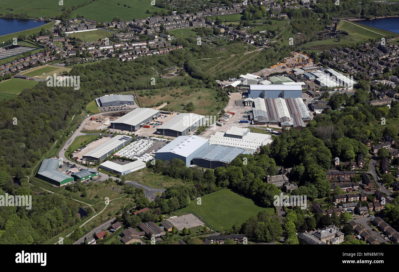 aerial view of industrial estates at Hadfield, Glossop Stock Photo Alamy