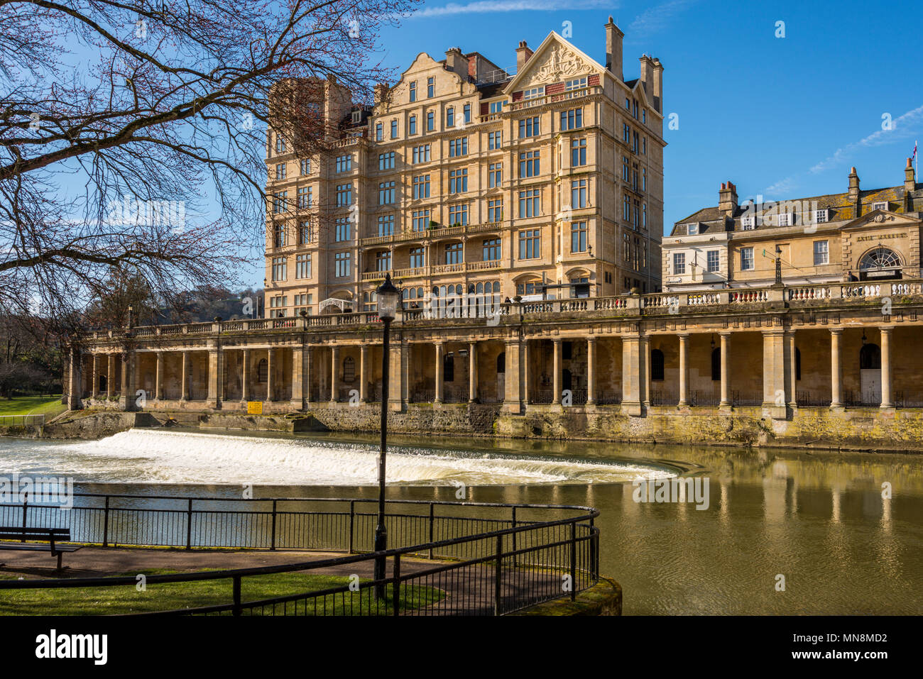 Empire Hotel and River Avon, Bath, Somerset, UK Stock Photo
