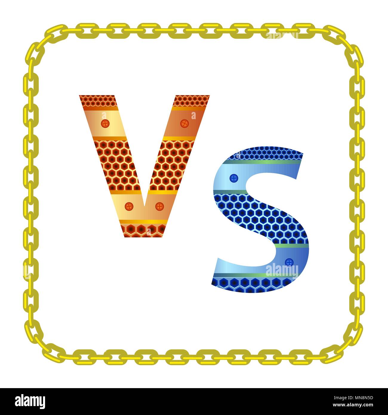 Concept of Confrontation, Final Fighting. Versus VS Letters Fight Background with Gold Chain Frame Stock Vector