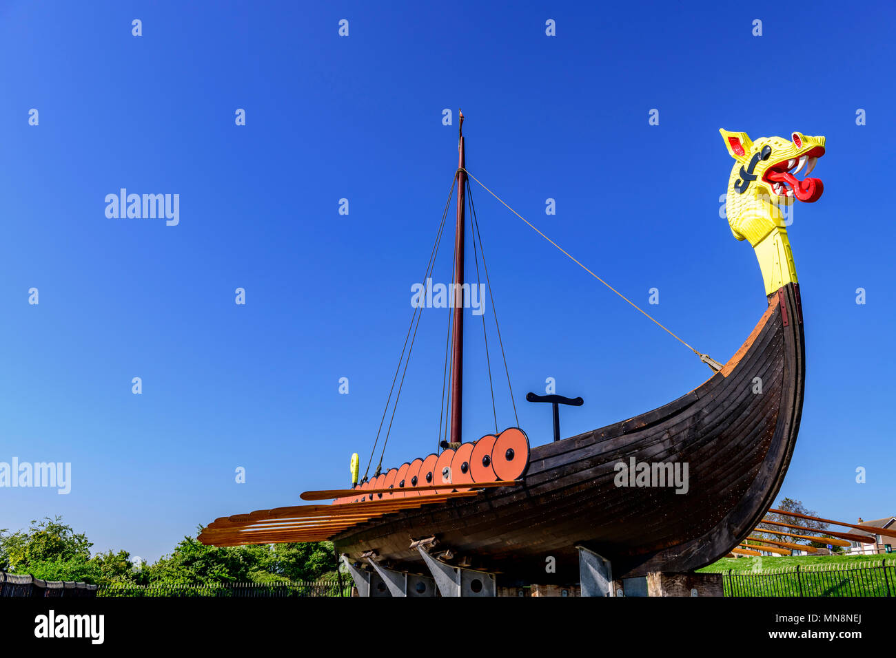 The Hugin, a replica viking ship at Cliffsend near Ramsgate UK Stock Photo