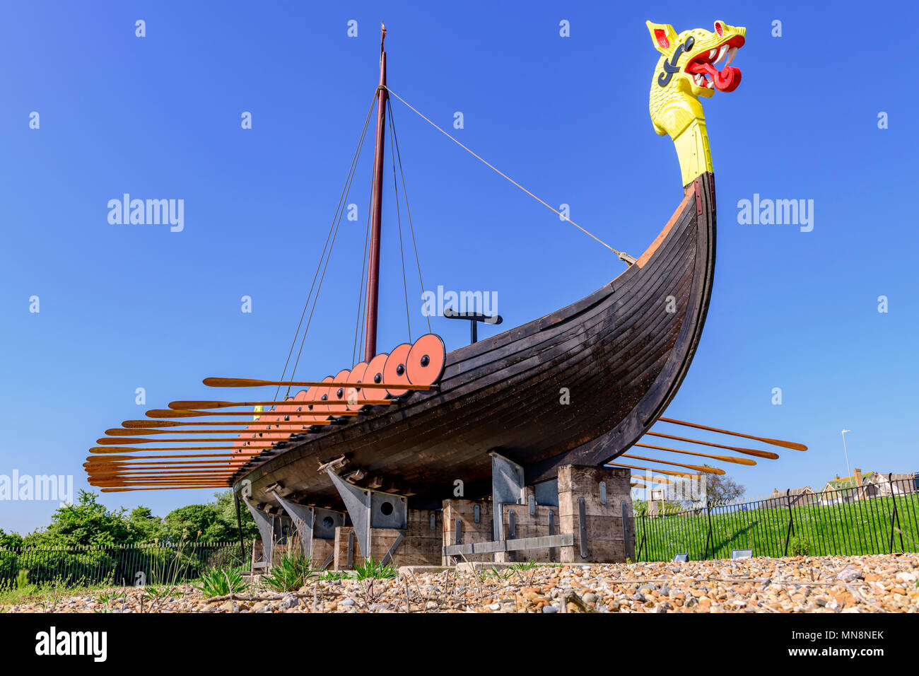 The Hugin, a replica viking ship at Cliffsend near Ramsgate UK Stock Photo
