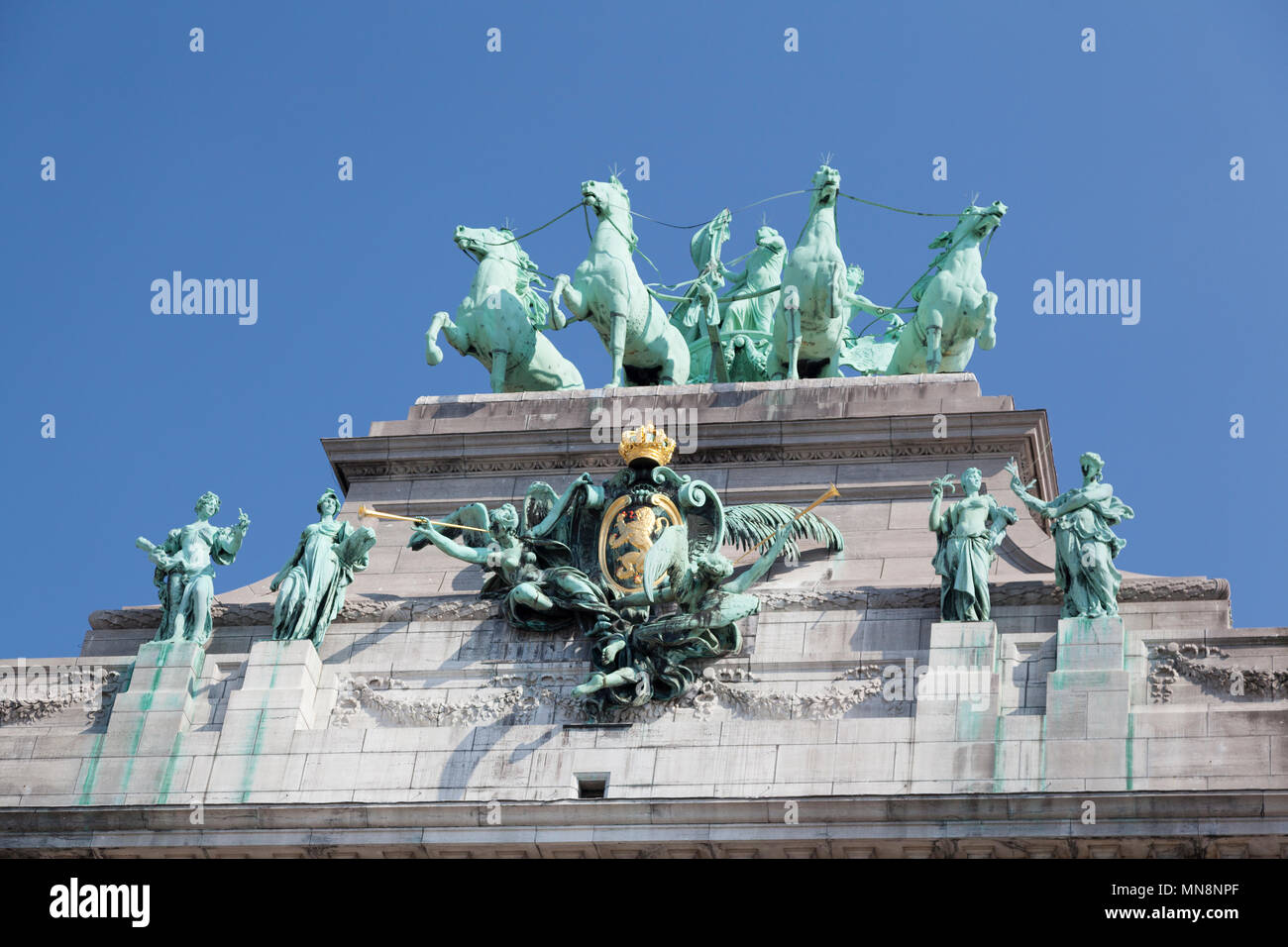 Belgium, Brussels, Triumphal Arch at Parc du Cinquantenaire. Stock Photo