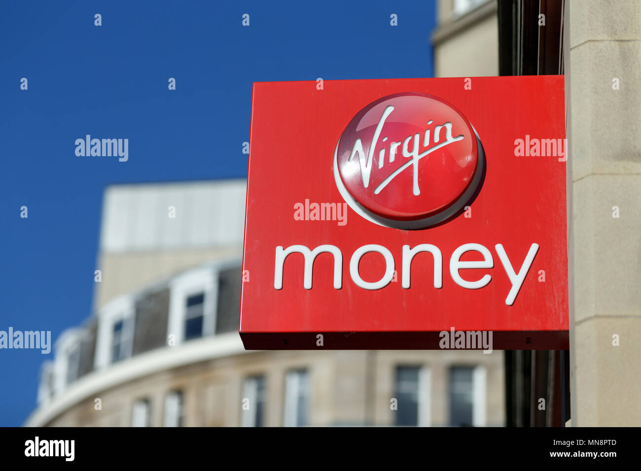 A branch of Virgin Money in the United Kingdom / Virgin Money logo, Virgin Money sign. Stock Photo