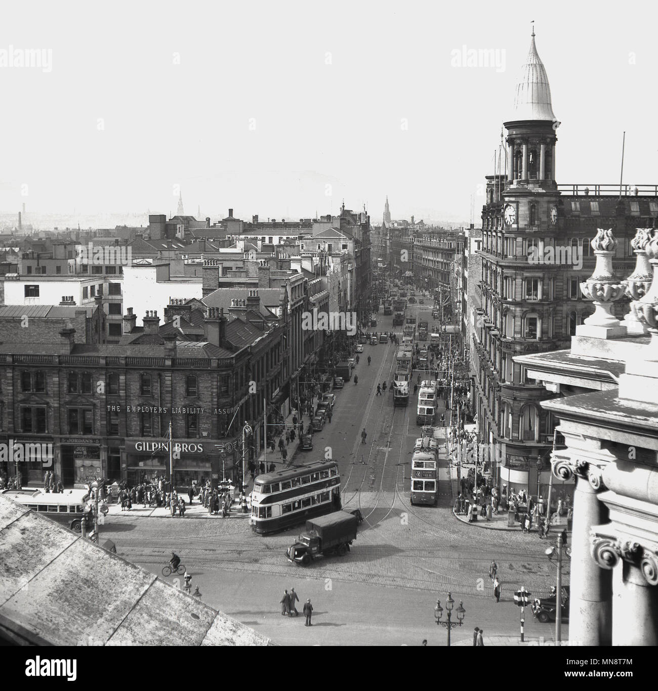 1950s, historical view from overhead of Belfast city centre, Donegall