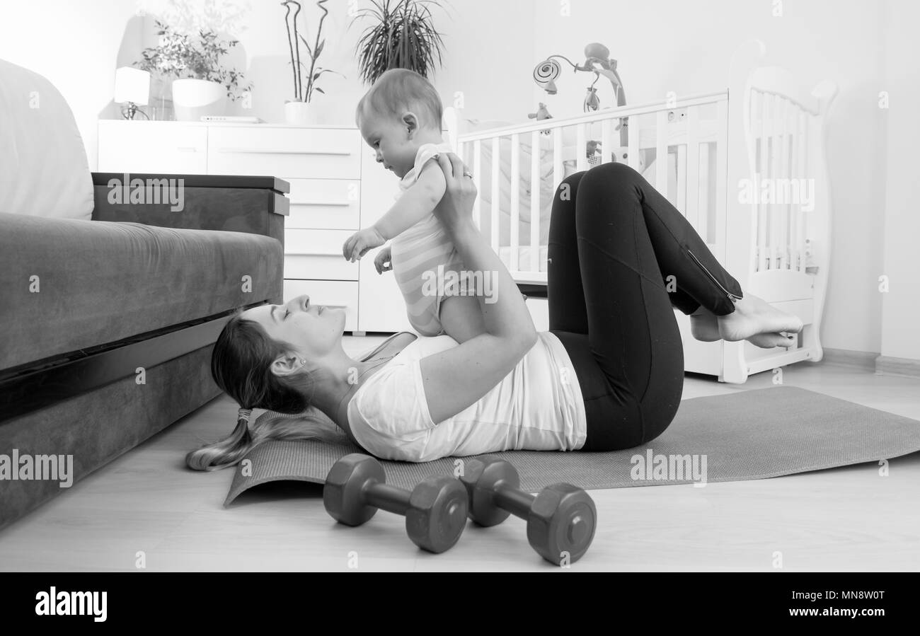 Old woman plank gym Black and White Stock Photos & Images - Alamy