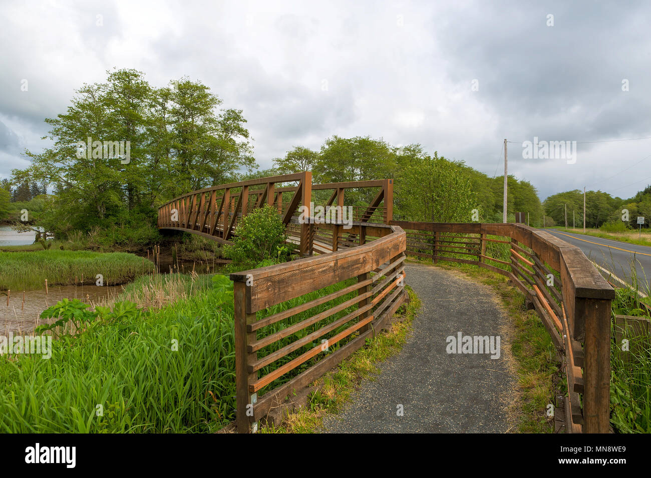 Bridge Over River Along Lewis And Clark Hiking Trail In Astoria Oregon 