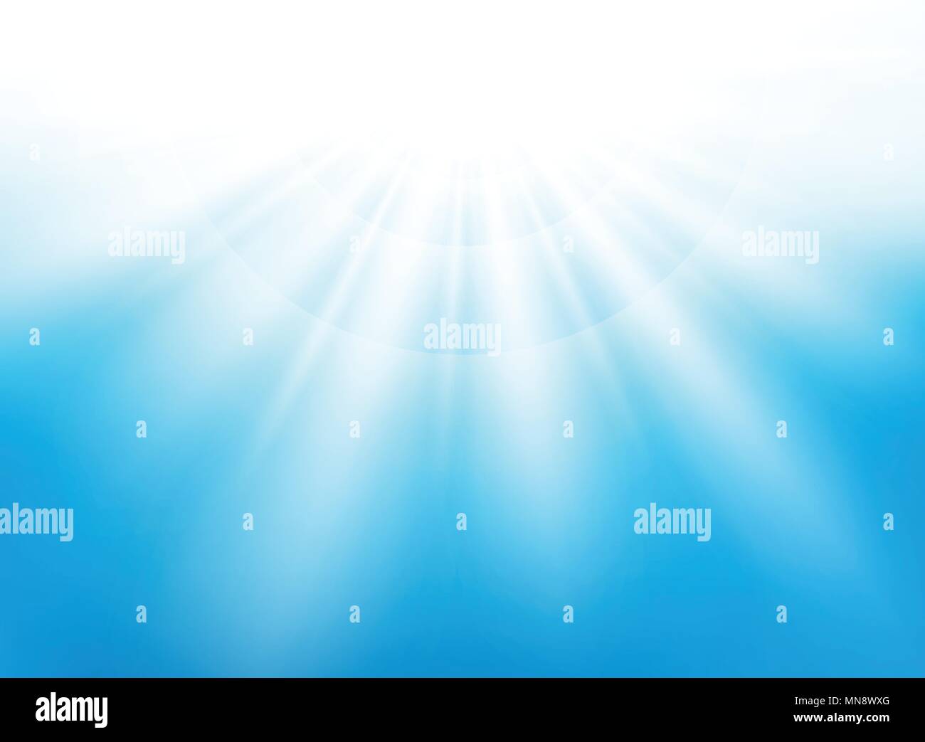 Center sunburst light effect on nice blue sky background, flying banner illustration vector eps10 Stock Vector