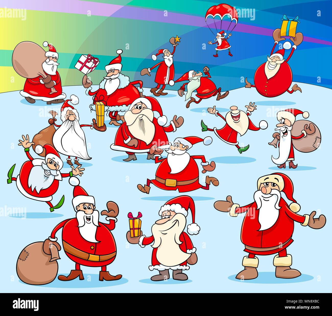 Cartoon Illustration Of Funny Santa Claus And Christmas